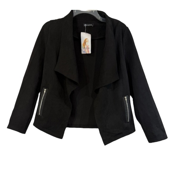 PrettyGarden Jacket Faux Suede Open Front Blazer Jacket Western Black Size Small - Picture 1 of 8